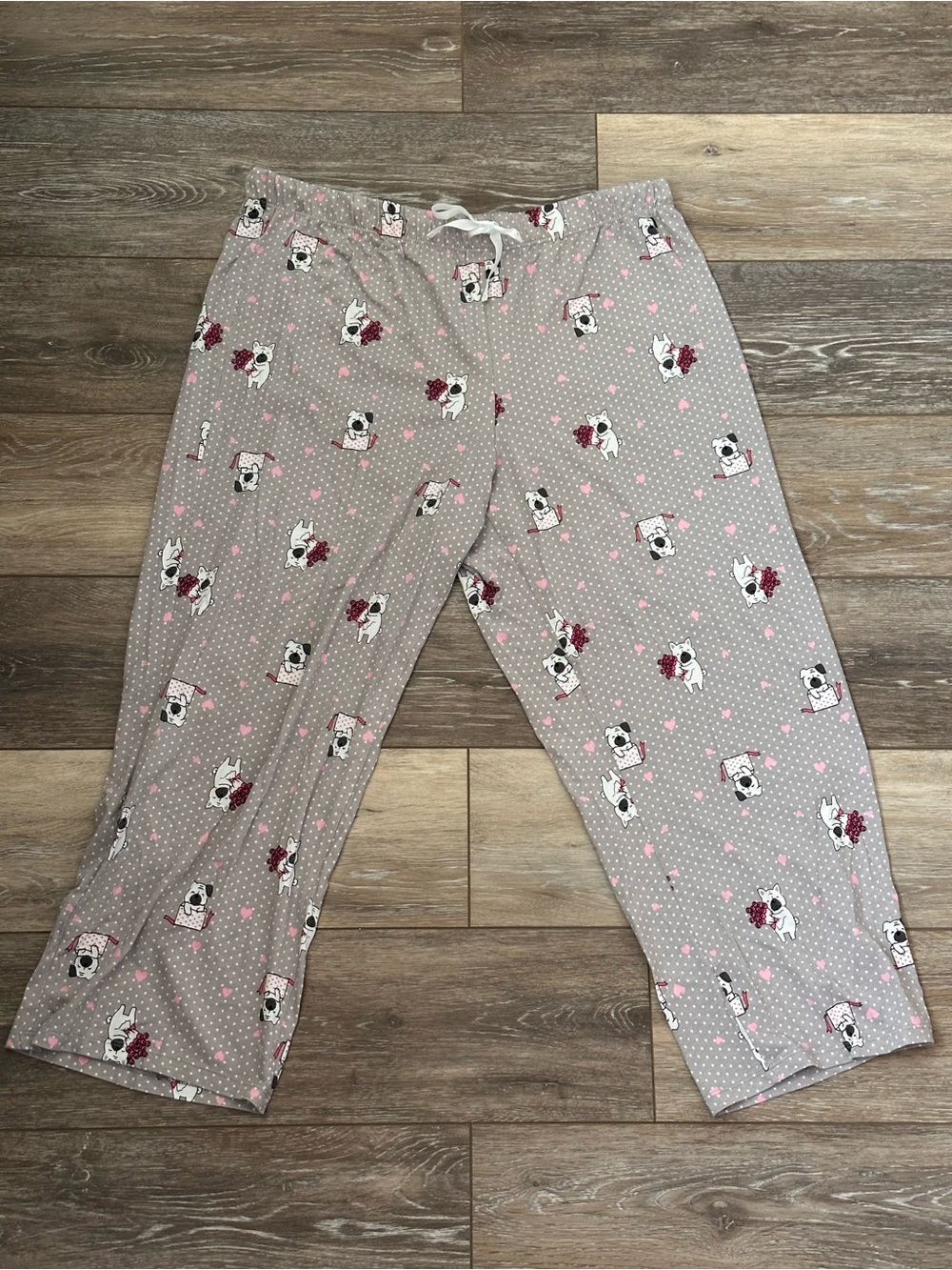 Gray Pink Heart & Puppy Print Pajama Pants